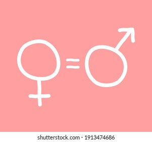 Vector hand drawn doodle sketch woman equality sign isolated on pink background. Feminist woman rights illustration