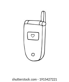 Vector hand drawn doodle sketch retro mobile phone isolated on white background