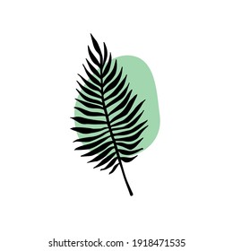 Vector hand drawn doodle sketch palm leaf silhouette and abstract dot isolated on white background