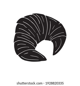 Esbozo de doodle dibujado a mano del vector croissant negro aislado en fondo blanco