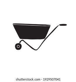 Vector hand drawn doodle sketch black wheel barrow isolated on white background