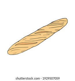 Pan de baguette de color dibujado a mano con vectores aislado en fondo blanco