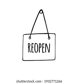 Vector hand drawn doodle sketch door sign with reopen text isolated on white background
