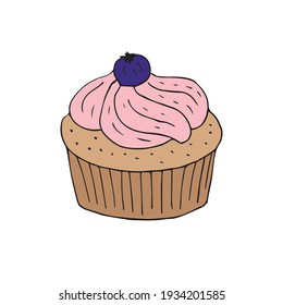 Vector hand drawn doodle sketch colored cupcake isolated on white background