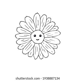 Vector hand drawn doodle sketch daisy flower with face isolated on white background