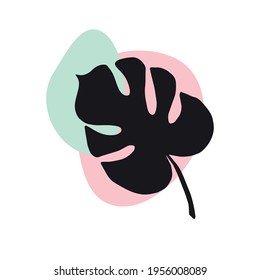 Vector hand drawn doodle sketch monstera leaf silhouette and abstract dot isolated on white background