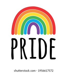 Esbozo de doodle dibujado a mano lgbt bandera arco iris con inscripción del orgullo aislado en fondo blanco