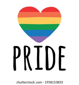Vector hand drawn doodle sketch lgbt rainbow flag heart with pride lettering isolated on white background