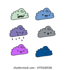 Vector hand drawn doodle sketch raining cloud with kawaii face isolated on white background
