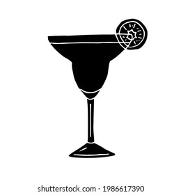 Vector hand drawn doodle sketch black margarita cocktail isolated on white background