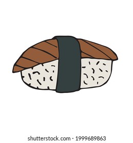 handgezeichnet gezeichnete, doodle Skizze, bunte Sushi-Rolle einzeln auf weißem Hintergrund