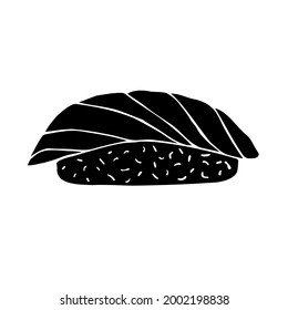 Vector hand drawn doodle sketch black salmon sushi roll isolated on white background