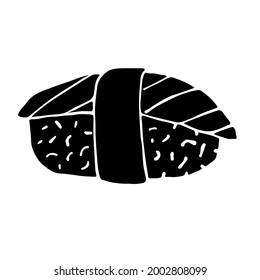 Vector hand drawn doodle sketch black sushi roll isolated on white background