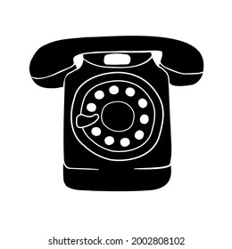 Esbozo de doodle dibujado a mano del vector teléfono retro negro aislado en fondo blanco