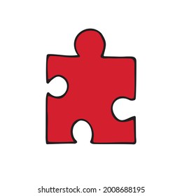 Vector hand drawn doodle sketch red colored puzzle piece isolated on white background