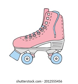 Vector hand drawn doodle sketch pink colored quad roller skate isolated on white background