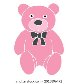 Esbozo de doodle dibujado a mano del vector juguete de oso de peluche rosa aislado en fondo blanco