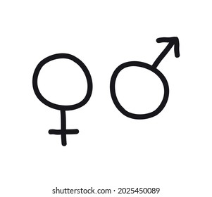 Vector hand drawn doodle sketch man and woman venus and mars sign isolated on white background