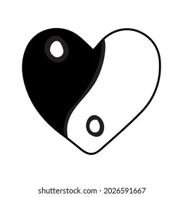 Vector hand drawn doodle sketch Yin Yang heart symbol isolated on white background