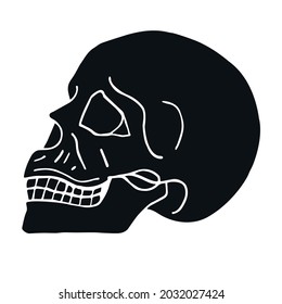 Vector hand drawn doodle sketch black human skull isolated on white background