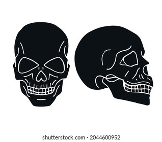 Vector hand drawn doodle sketch black human skull isolated on white background