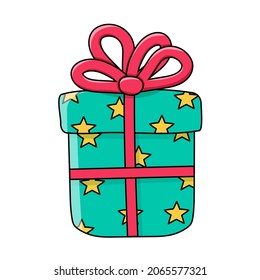 Vector hand drawn doodle sketch gift box isolated on white background. Hand drawn icon element for print, web sites and postcards. Part of a large winter collection.