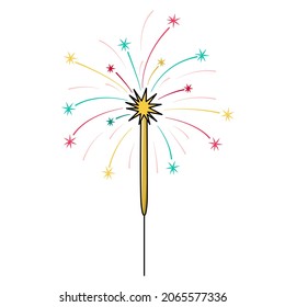 Vector hand drawn doodle sketch sparkler isolated on white background. Hand drawn icon element for print, web sites and postcards. Part of a large winter collection.