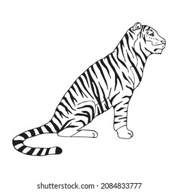 Tigre de dibujo del doodle dibujado a mano del vector aislado en fondo blanco