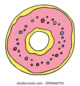 Esbozo de doodle dibujado a mano del vector color donut aislado en fondo blanco