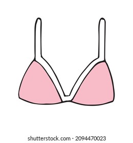 Vector hand drawn doodle sketch pink colored bra isolated on white background