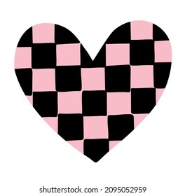 Vector hand drawn doodle sketch chessboard checkered texture heart isolated on white background