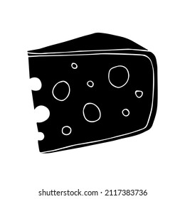 Queso de boceto de doodle dibujado a mano aislado en fondo blanco