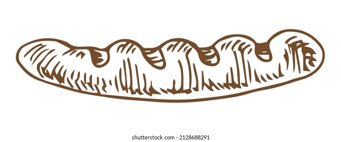 Pan de baguette de boceto dibujado a mano aislado en fondo blanco