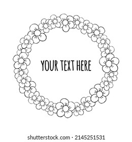 Vector hand drawn doodle sketch flower frame isolated on white background