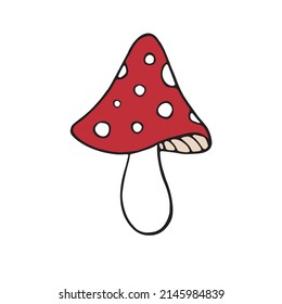 Vector hand drawn doodle sketch colored fly agaric mushroom isolated on white background