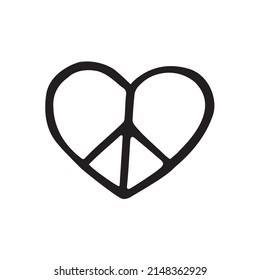 Vector hand drawn doodle sketch peace heart sign isolated on white background