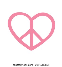 Vector hand drawn doodle sketch pink peace heart sign isolated on white background
