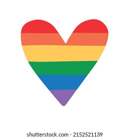 Vector hand drawn doodle sketch lgbt rainbow flag heart isolated on white background