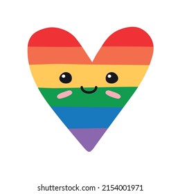 Esbozo de doodle dibujado a mano lgbt arco iris corazón con la cara aislada en fondo blanco