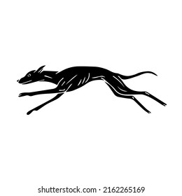 Vector hand drawn doodle sketch running black whippet dog isolated on white background