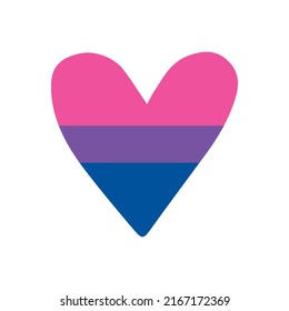 Vector hand drawn doodle sketch bi bisexual flag heart isolated on white background
