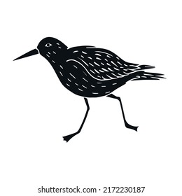 Vector hand drawn doodle sketch black sandpiper bird isolated on white background