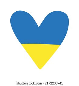 Esbozo de doodle dibujado a mano del vector corazón de la bandera de Ucrania aislado en fondo blanco