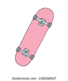Vector hand drawn doodle sketch pink skateboard isolated on white background