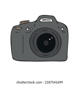 Vector hand drawn doodle sketch colored photo camera isolated on white background