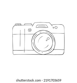Vector hand drawn doodle sketch photo camera isolated on white background