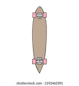 Vector hand drawn doodle sketch colored longboard skateboard isolated on white background