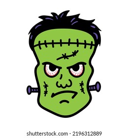 Esbozo de doodle dibujado a mano por vectores de Halloween Frankenstein. Icono vector de la aterradora Halloween Frankenstein