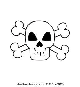 Vector hand drawn doodle sketch skull with crossed bones isolated on white background