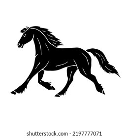Esbozo de doodle dibujado a mano de vectores caballo friesio negro aislado en fondo blanco